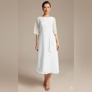 AW TANYA Elegant White Midi DRESS Sz 14